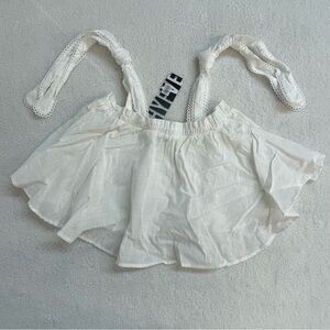 Hype Off White Sleeveless Top with Lace Details Tie Flowy Linen Crop Size Large